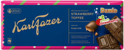 Продуктови Категории Шоколади Karl Fazer Dumle Млечен шоколад с вкус на тофи и ягода 250 гр